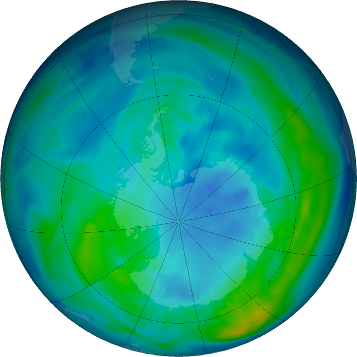 Antarctic ozone map for 21 April 2020